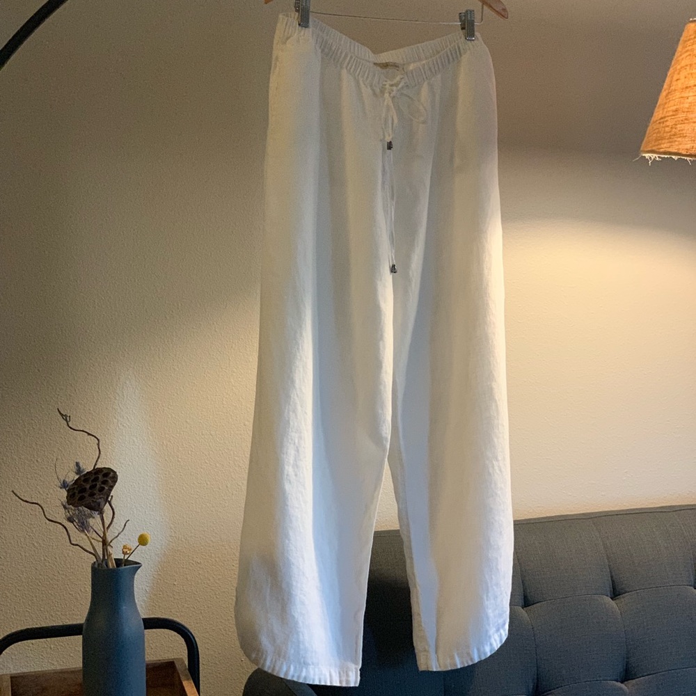 Soft Surroundings 100% linen cream colored pants